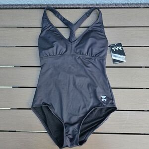 TYR Women's Durafast Black Halter Twist ControlFit One Piece Swimsuit Sz 10 New